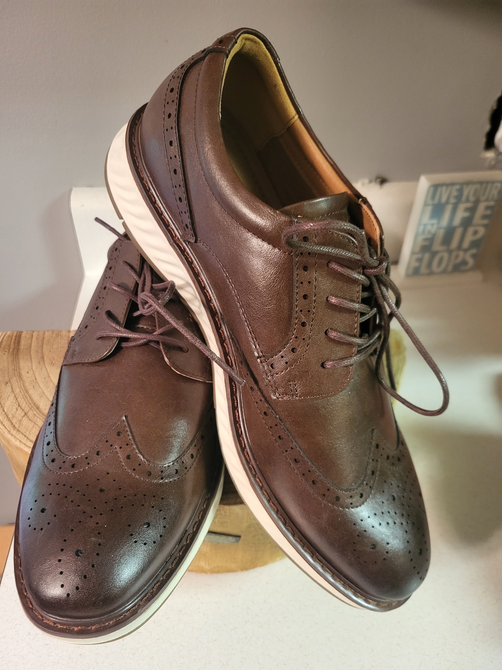 Stafford Brown Leather Wingtip Derby with White Sole